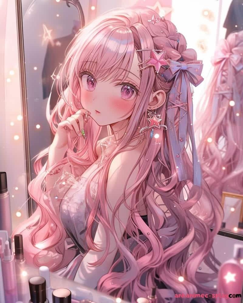 ảnh anime màu hồng xinh đẹp